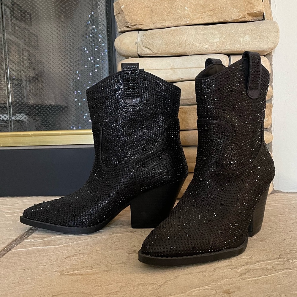 Forever Black Rhinestone Boots